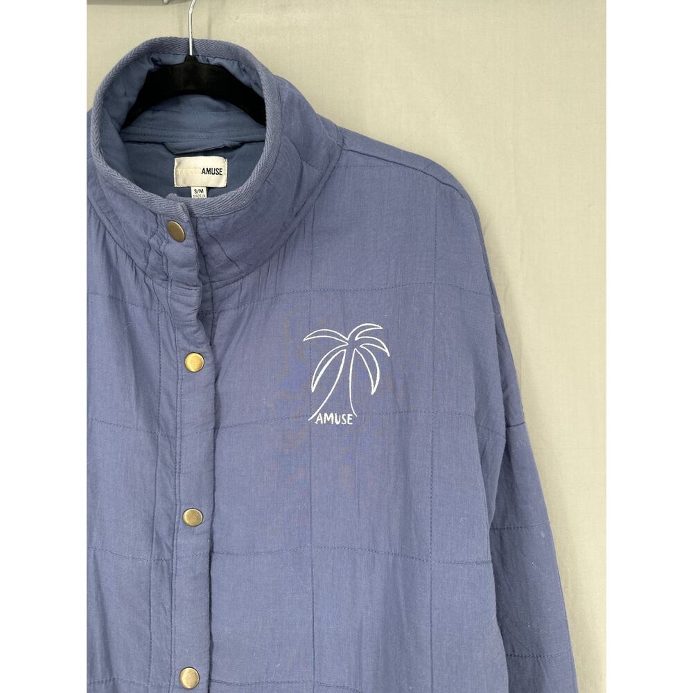 Amuse Society Jacket Women Small Blue Chore Quilted Beachy Palm Tree Snap - Picture 5 of 8